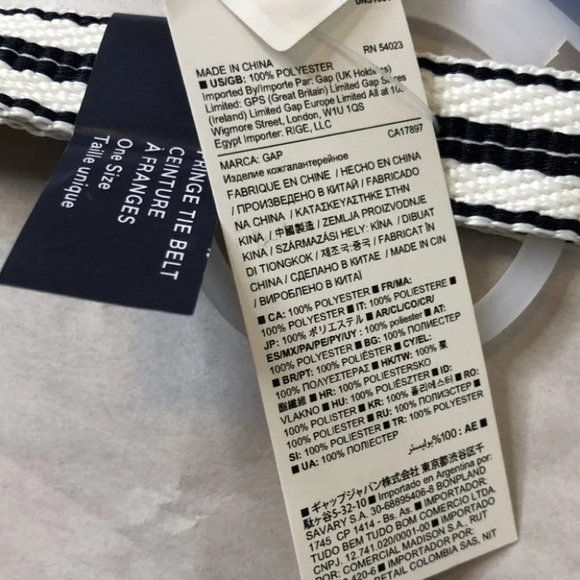 GAP NWT Woven Fringe Tied Belt Navy White Stripe Nautical Preppy O/S - Picture 4 of 5